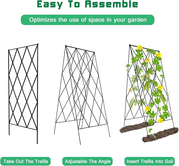 DoCred Cucumber Trellis, 39.4" H 2 Pack Metal Foldable Thickened A Frame Garden Trellis for Raised Bed Climbing Plants, Vegetables, Including Plant Support Clips, Twist Ties, Plastic Ties, Black