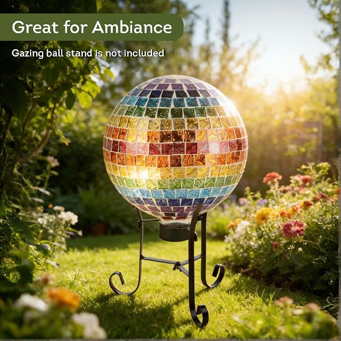 Lily's Home Colorful Mosaic Glass Gazing Ball, Designed with a Stunning Holographic Petal Mosaic Pattern to Bring Color to Any Home and Garden, Multicolor (10" Diameter)