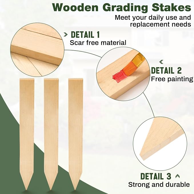 Colingmill 20 Pieces Wooden Garden Stakes 12 Inch Grade and Survey Stakes Wooden Garden and Sign Posts for Plant Support Silt Fence Yard Farm Survey Boundaries Baselines