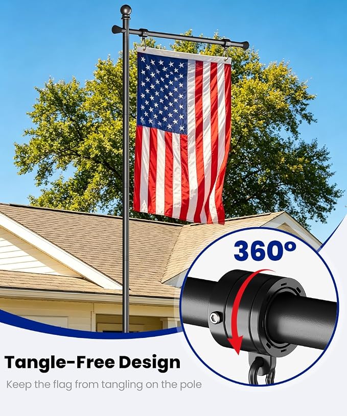 Koutemie 10 FT In Ground Flag Pole Holder for Outside House, Adjustable Flag Poles for 3x5 American Banner Outdoor with 5 Prongs Base, Heavy Duty Garden Flagpole Stand Kit for Yard Decor, 1 Pack