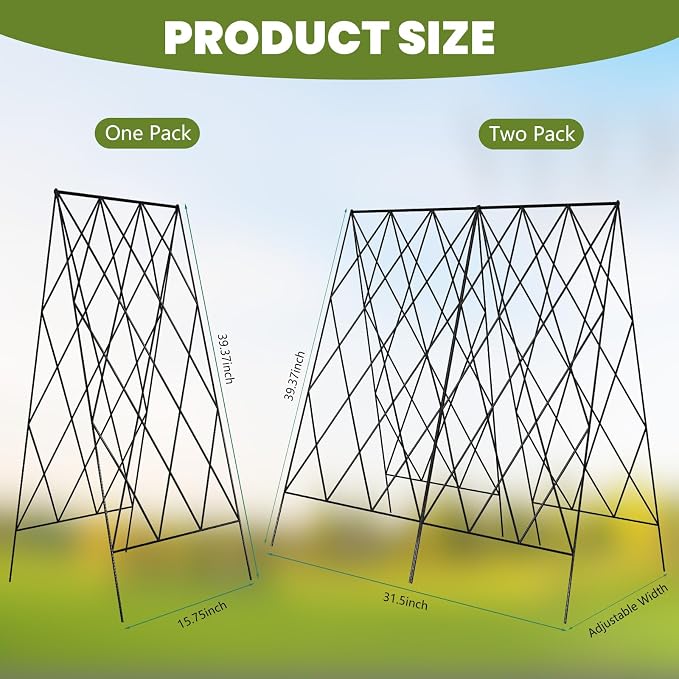 Cucumber Trellis 2 Pack, Foldable A-Frame Garden Trellis for Raised Bed Garden Grow Support with Plant Support Clips, Twist Ties, Plastic Ties, for Cucumber,Tomato, Climbing Plants and Flowers