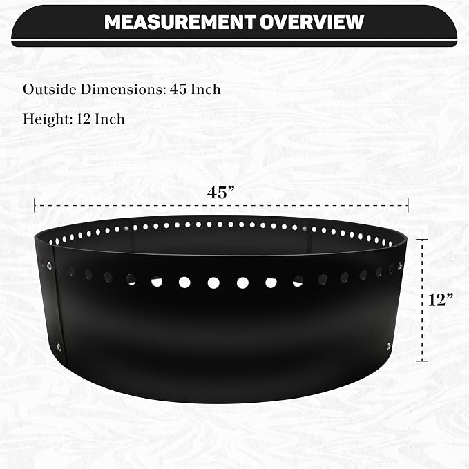 FEBTECH - 45" D Smokeless Fire Ring Round - Steel Fire Ring Liner Insert | Heat Resistant Steel Fire Ring for DIY In-Ground or Above-Ground Installation, Bonfire Nights & Outdoor Events