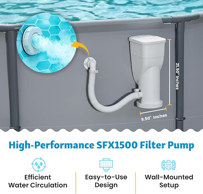 Funsicle SkimmerPlus 1,500 GPH 2-in-1 Filter Pump and Skimmer System for Above Ground Swimming Pools - Pool Cleaning and Maintenance | 2-in-1 Filter Pump and Skimmer System for Easy Pool Cleaning & Maintenance, Sidewall-mounted design with Filter Cartr...