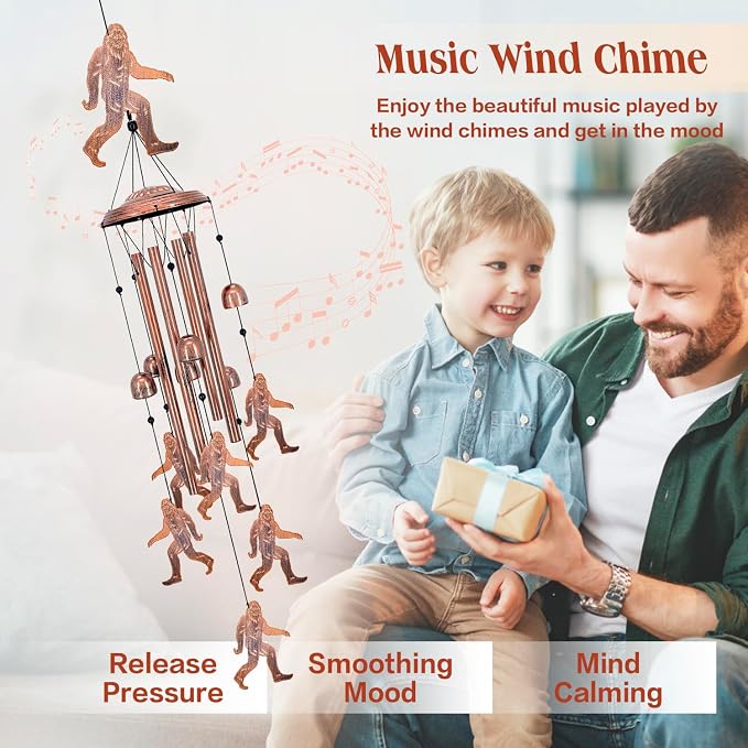 Bigfoot Wind Chimes Outdoor Big Foot Sasquatch Gifts for Men Women Mom Dad Birthday Unique Gardening Gifts Metal WindChimes for Outside/Indoors, Lawn, Patio, Home, Yard Decor, Garden Decorations
