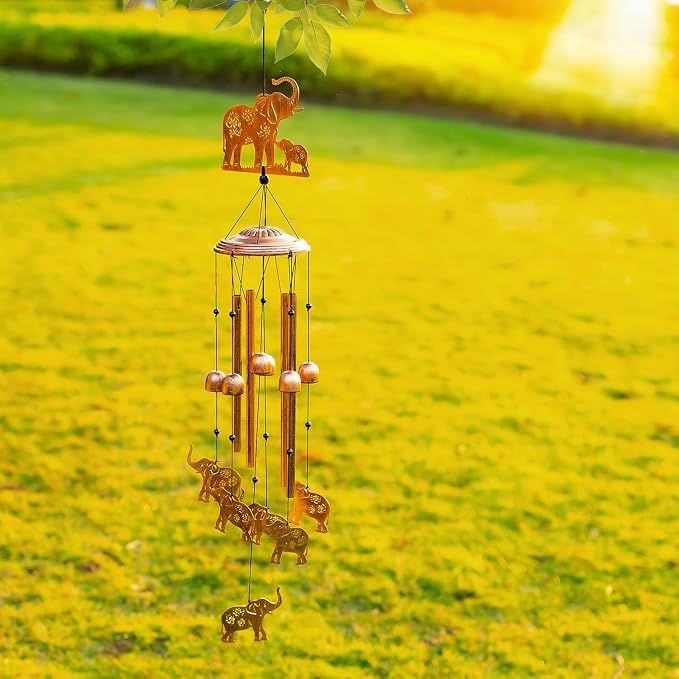 Elephant Wind Chimes Outdoor Elephant Gifts for Women Men Mom Dad Best Birthday Unique Gardening Gifts Metal WindChimes for Outside/Indoors, Lawn, Patio, Home, Yard Decor, Garden Decorations