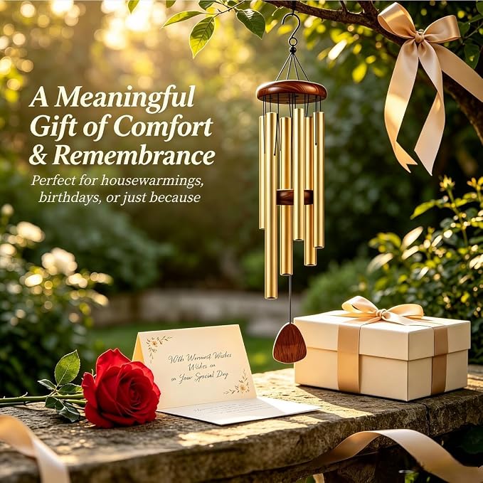 37 Inch Deep Tone Wind Chimes for Outside, Memorial Wind Chimes for Loss of Loved One, Large Gold Metal Wind Chimes for Garden Decor, Sympathy Gifts for Bereavement, Outdoor Chimes