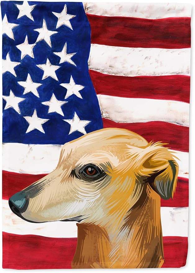 Caroline's Treasures CK6530CHF Galgo Espanol Dog American Flag House Flag Large Porch Sleeve Pole Decorative Outside Yard Banner Artwork Wall Hanging, Polyester, House Size, Multicolor