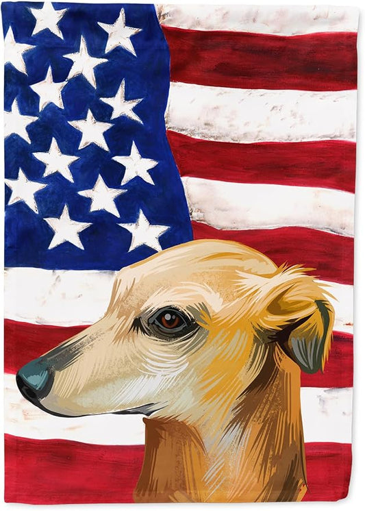 Caroline's Treasures CK6530CHF Galgo Espanol Dog American Flag House Flag Large Porch Sleeve Pole Decorative Outside Yard Banner Artwork Wall Hanging, Polyester, House Size, Multicolor