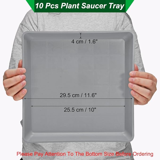 PATIKIL Plant Saucer Tray, 10 Pack 12 Inch Plastic Square Plant Saucer Flower Planter Drip Tray for Indoors Outdoors Patio Balcony, Grey