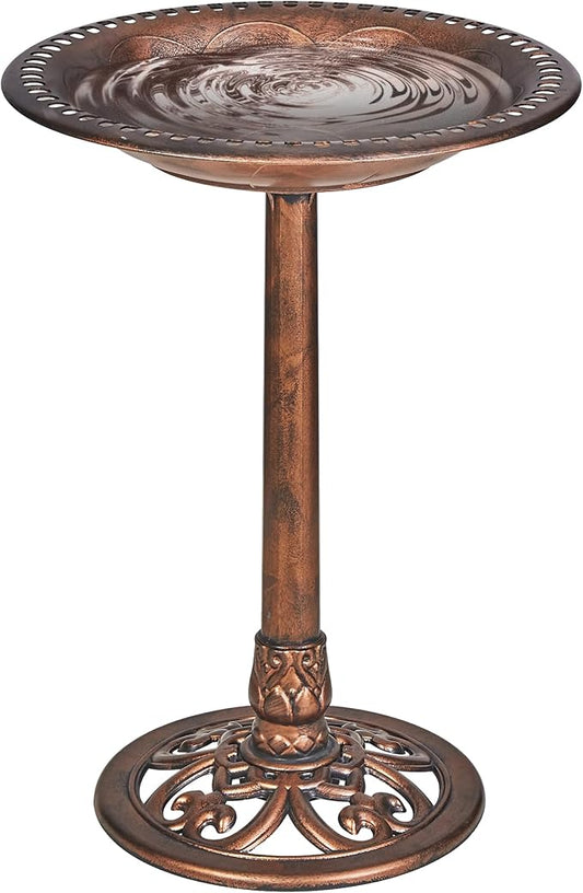 VECELO 28" Pedestal Outdoor Bird Bath for Outside, Vintage Bronze Polyresin Lightweight Antique, Yard/Garden Decoration, Bronze