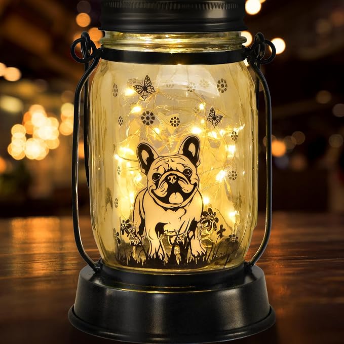 kyoryuger French Bulldog Frenchie Gifts for Women/Men French Bulldog Solar Lanterns Dog Mom Birthday Dog Lovers Lantern Pet Loss Pet Memorial Solar Garden Decor Yard, Patio,Backyard,Porch Torches