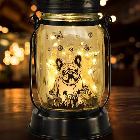 kyoryuger French Bulldog Frenchie Gifts for Women/Men French Bulldog Solar Lanterns Dog Mom Birthday Dog Lovers Lantern Pet Loss Pet Memorial Solar Garden Decor Yard, Patio,Backyard,Porch Torches