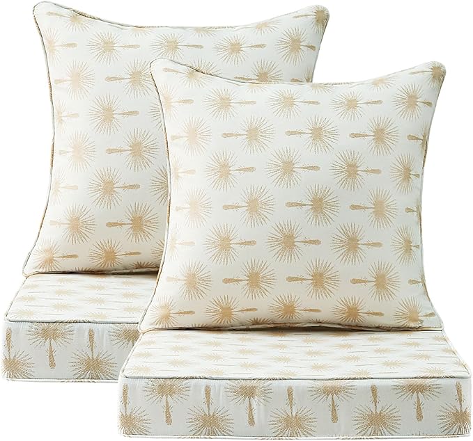 Outdoor Deep Seat & Back Cushion Set (2-Pack), 24 x 24 Inch Water Repellent and Fade Resistant Patio Furniture with Removable Cover for Outside Sofa Couch, Radiant Floral Brocade