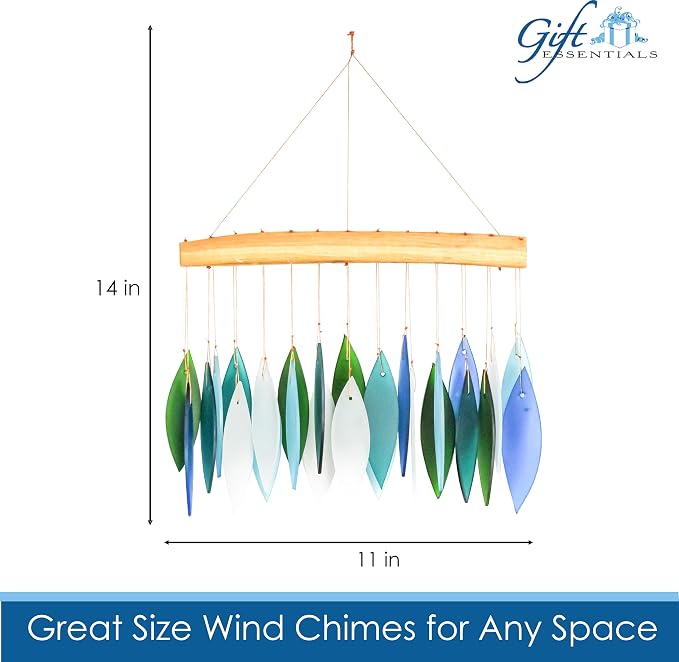 Blue Handworks Ocean Breeze Glass Chime, Sandblasted Glass and Found Wood Handcrafted Wind Chime | Sandblasted Glass and Found Wood Handcrafted Wind Chime