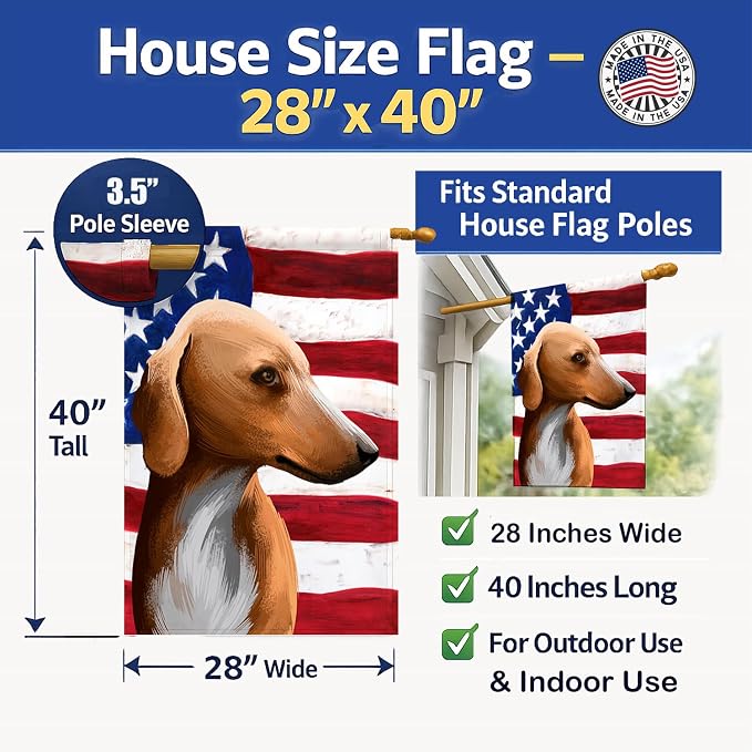 Caroline's Treasures CK6416CHF Azawakh Hound American Flag House Flag Large Porch Sleeve Pole Decorative Outside Yard Banner Artwork Wall Hanging, Polyester, House Size, Multicolor