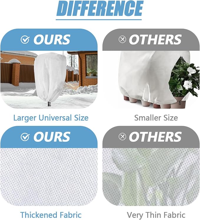 Plant Covers Freeze Protection, 78" x 98" 2.5oz/yd² Reusable Frost Cloth with Drawstring, Winter Plants Jacket Warm Shrubs Cover Blanket Frost Protection for Outdoor Garden Plants, 2 Packs