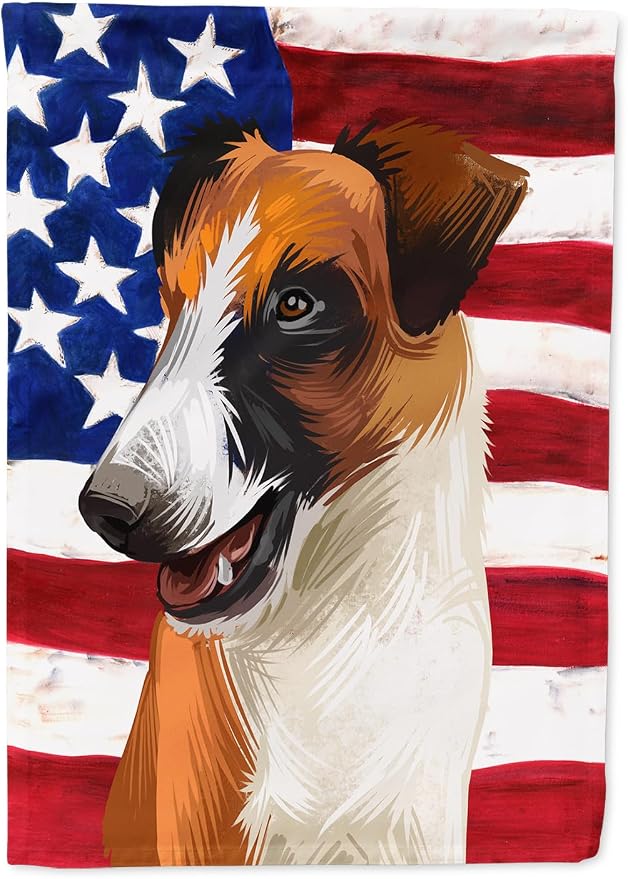 Caroline's Treasures CK6528CHF Fox Terrier Smooth Dog American Flag House Flag Large Porch Sleeve Pole Decorative Outside Yard Banner Artwork Wall Hanging, Polyester, House Size, Multicolor