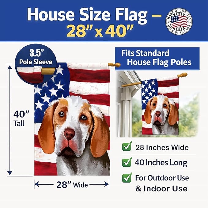 Caroline's Treasures CK6406CHF Ariege Pointer Dog American Flag House Flag Large Porch Sleeve Pole Decorative Outside Yard Banner Artwork Wall Hanging, Polyester, House Size, Multicolor