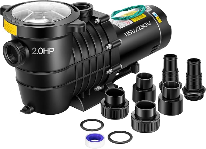 VIVOHOME 2.0HP In/Above Ground Pool Pump, 115V/230V 6800GPH Self-Priming | High Flow Energy Efficient Motor - 1.5", 2", and 1.25"-1.5" Connectors w/Strainer Basket