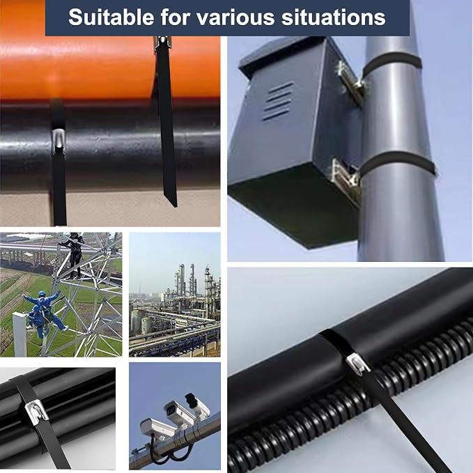30PCS 11.8" Black Epoxy Coated Metal Zip Ties, Heavy Duty Self-Locking Stainless Steel, Corrosion Resistant for Harsh Environments, Ideal for Machinery, Vehicles, Farm, Cable & Pipe Binding