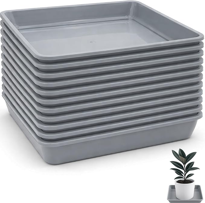 10 Pack Square Plant Saucer 18 Inches Plant Trays for Pots Plastic Round Drip Trays Flower Pot Saucers Black Planter Water Tray Plant Drainage Tray, Gray