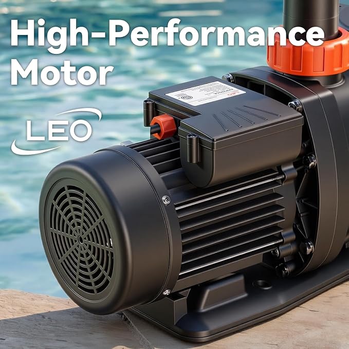 LEO 2HP In/Above Ground Pool Pump High Flow Powerful Self Priming Pool Pump, Single Speed 220V 6950GPH, Red
