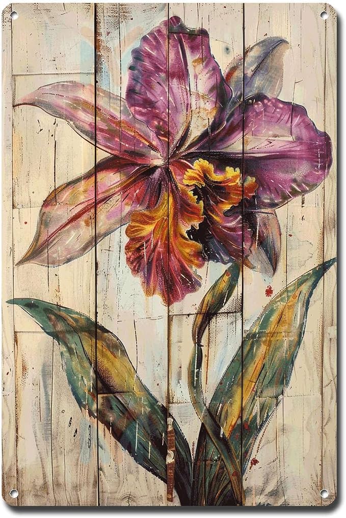 Metal Sign Tin Sign Vintage Wall Art Antique Exotica Orchid Tin Sign for Shabby Chic Interiors Rustic Elegance and Corrosion Resistant Garden Tin Signs for Pub 8×12 Inches