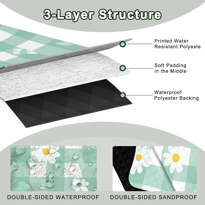 Extra Large Picnic Blanket Waterproof,80"x 80"Foldable Machine Washable Beach Blanket,Outdoor Blanket for 6-8 Adults,Suitable for Indoor Crawling,Park Beach,Camping,Hiking,Family Travel(Light green)