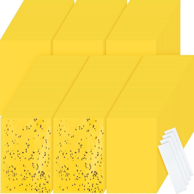 Qualirey 900 Pcs 6x8 Inch Yellow Sticky Traps for Gnats, Dual-Sided Sticky Gnat Traps for Indoor Outdoor, Fly Catcher for Fungus Gnats, Fruit Flies, Whiteflies– Bulk Pack with Twist Ties