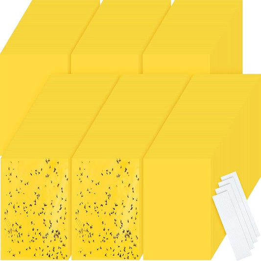 Qualirey 900 Pcs 6x8 Inch Yellow Sticky Traps for Gnats, Dual-Sided Sticky Gnat Traps for Indoor Outdoor, Fly Catcher for Fungus Gnats, Fruit Flies, Whiteflies– Bulk Pack with Twist Ties