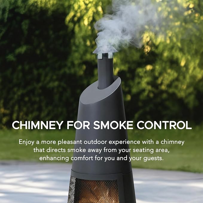 SUNJOY 2-in-1 Chiminea Fire Pit & Grill, 57" Tall Outdoor Fireplace with Removable Stainless Steel Grill Grate, Spark Screen & PVC Cover for Patio, Backyard, Cooking - Grey