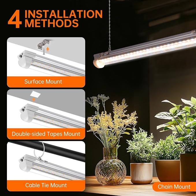Bstrip Grow Light, 2FT 144W (6 x 24W) Plant Light, Full Spectrum with 660nm Red LEDs, 3686K T8 Grow Lights for Indoor Plants, Greenhouse, Seeding, Linkable Design with On/Off Switch, 6-Pack