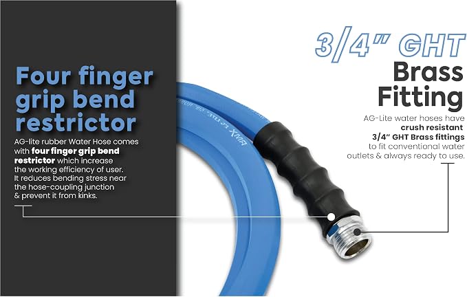 AG-LITE BSALONE15 1" x 15' Hot/Cold Water Rubber Garden Hose, 100% Rubber, Ultra-Light, Super Strong, 500 PSI, 50F to 190F Degrees, High Strength Polyester Braided, 2x Water Flow