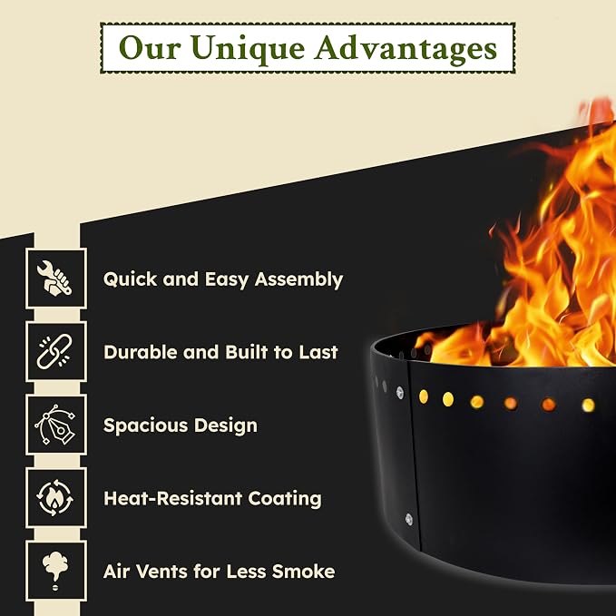 FEBTECH - 36" Fire Pit Ring for Outside - Round Steel Insert with 12" Height - Ideal for DIY Fire Pit Setup in Ground or Above Ground - Perfect for Backyard, Camping & Garden