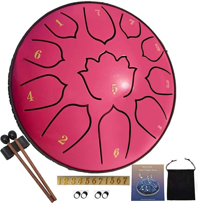 Steel Tongue Drum 11 Notes 6 Inches, Rain Drum for Outside with Bag, Music Book, Mallets, Finger Picks, Stickers – Meditation & Yoga Steel Drum