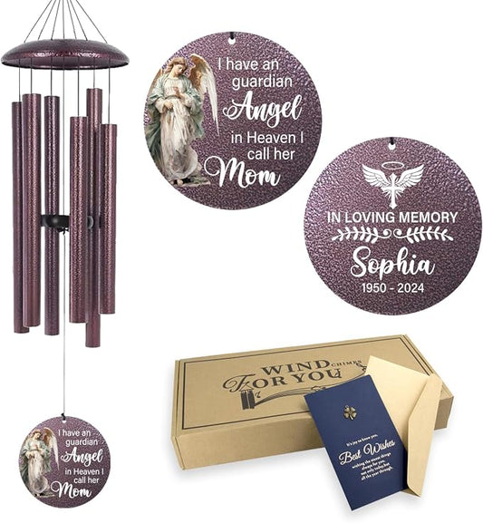 ASTARIN 36" Large Deep Tone Personalized Sympathy Wind Chimes, Memorial Wind Chime for Loss of Mother Father Loved One, Angel Bereavement Gifts Decor Outdoor Patio Garden Graveyard, Produced in Texas