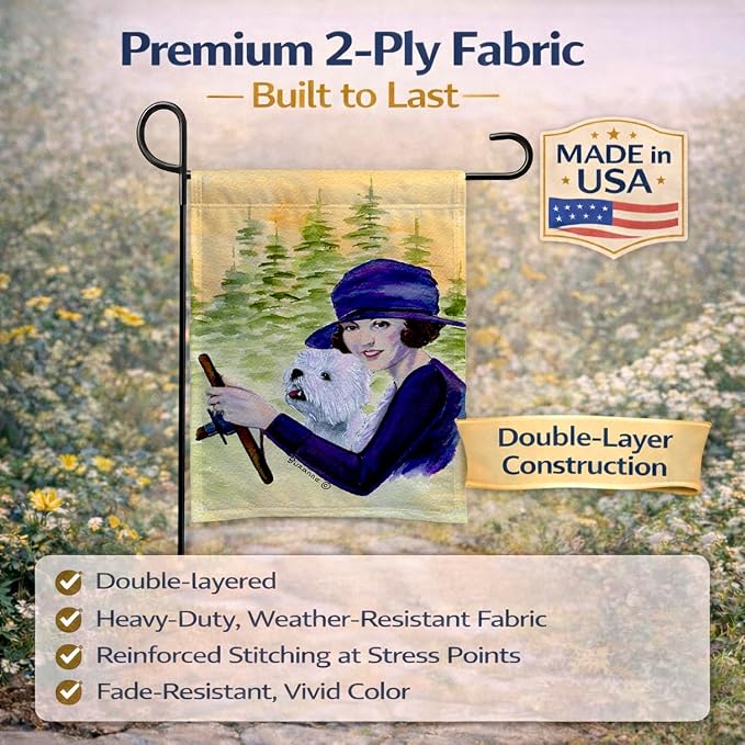 Caroline's Treasures SS8532GF Woman Driving with her Westie Garden Flag Mailbox Flag Decorative Yard Flag Banner Outside Patio Artwork Yard Flower Beds, Garden Size, Multicolor