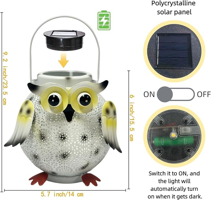 2 Pack Hanging Solar Lanterns - Garden Light Waterproof Metal Decorative Solar Lantern Lights Outdoor for Patio Yard Table Pathway (White owl 2pk)