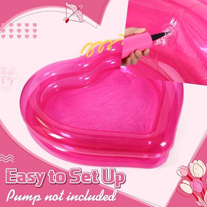 Skylety 70.9" x 65" x 15.8" Giant Heart Inflatable Swimming Pool, Year-Round Fun for Ball Pits, Fits 2-3 Adults with Patches, Swimming Pools, a Summer Pool Party and The Beach Date Night(Pink)