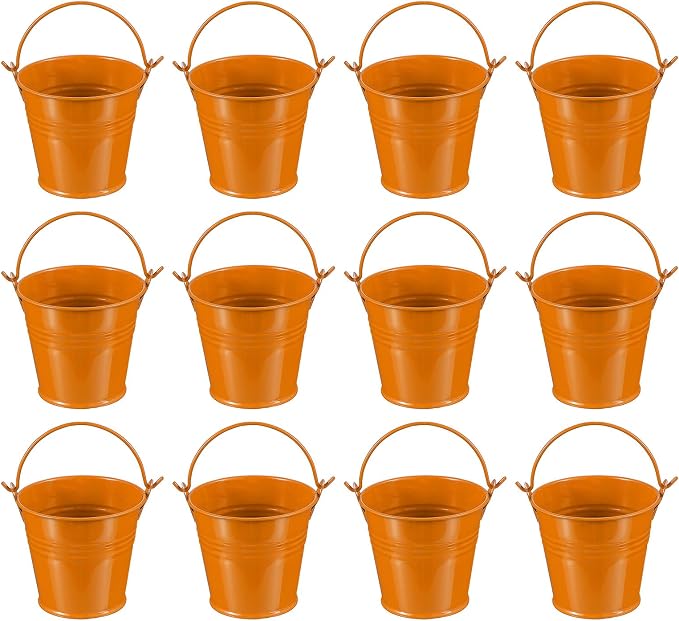 PATIKIL 2.7"x2.3" Small Metal Buckets with Handle, 12 Pcs Mini Galvanized Bucket Colorful Easter Buckets for Crafts Party Favors Decoration, Orange