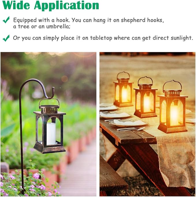 TomCare Solar Lights Flickering Flame Upgraded Metal Solar Lantern Outdoor Hanging Decorative Lanterns Heavy Duty Solar Powered Waterproof Outdoor Lighting for Patio Garden Christmas, 2 Pack (Bronze)
