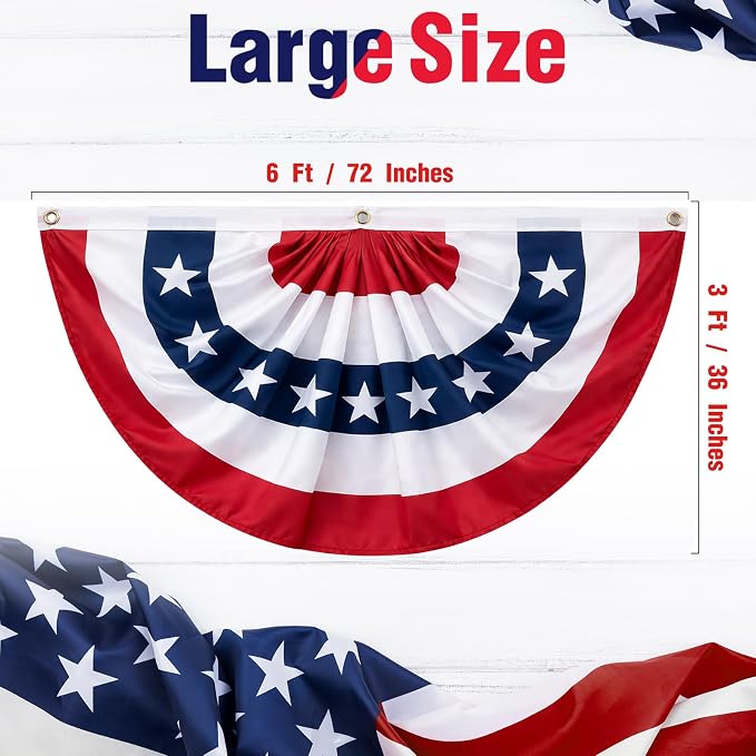 3x6 FT American Bunting Flags Outdoor, 4th of July Pleated Large Fan Flags, USA Patriotic Banner Decorations for 250th Anniversary, Outside Porch, Fence, Yard Garden, Red White and Blue Decor (3)