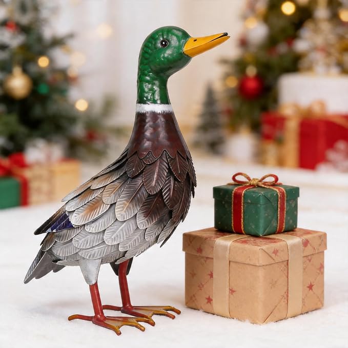 Shorayn Metal Duck Garden Statue, Life-Size Iron Mallard, Handmade Greenhead Duck Yard Decor, Indoor Outdoor Ornament, Gift for Housewarming/Mother’s Day/Christmas