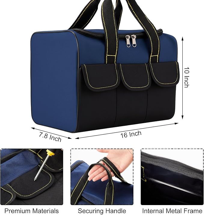 Sanwuta 3 Pack Tool Bag for Men Waterproof, 16 Inch Heavy Duty Tool Boxes Wide Mouth Tote Wide Open Mouth Storage Case for Various Instrument, Electrician Carpenter Mechanic