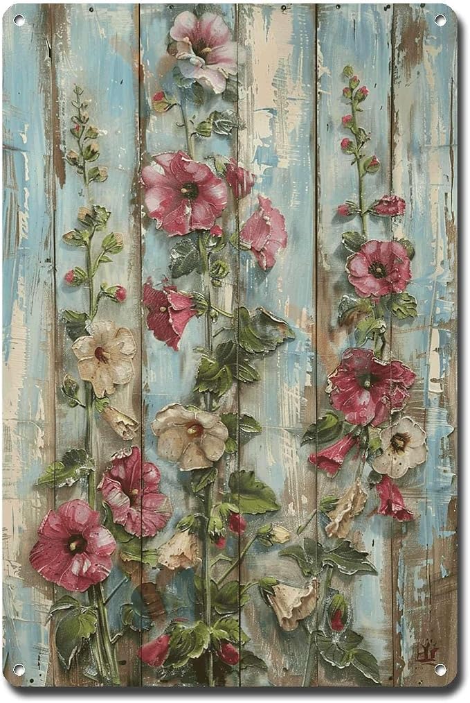 Metal Sign Tin Sign Vintage Wall Art Rustic Testimony Hollyhocks Tin Sign for Easy Installation Weather Resistant Design and Vintage E Home Decor for Room 12×16 Inches