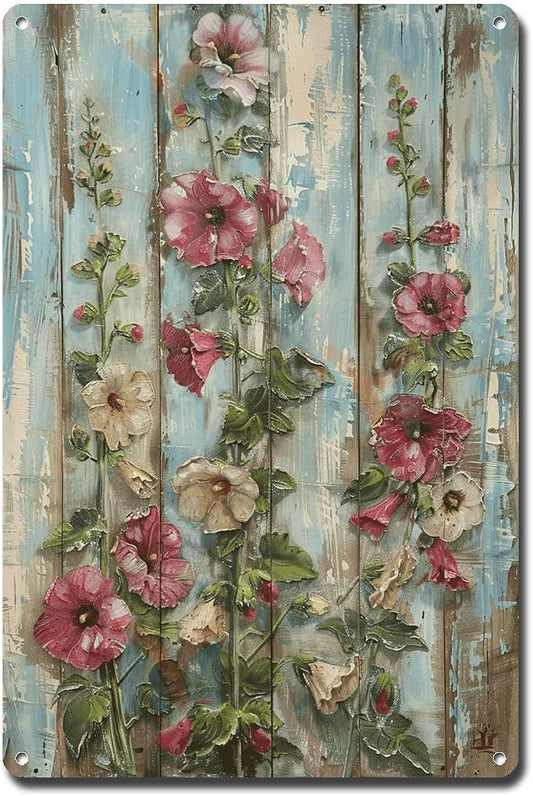 Metal Sign Tin Sign Vintage Wall Art Rustic Testimony Hollyhocks Tin Sign for Easy Installation Weather Resistant Design and Vintage E Tin Signs for Garden for Home Decor 8×12 Inches