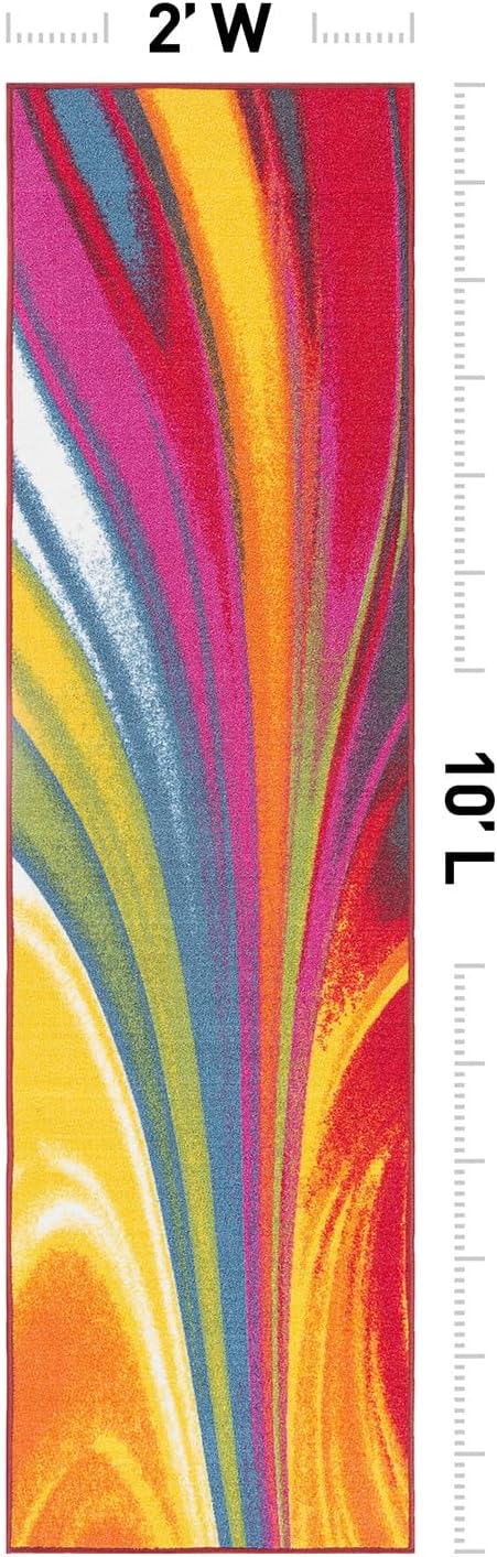 Rugshop Waves Non-Slip Modern Abstract Runner Rug Multi 2' x 10' | Runner, Size 2' x 10', Living Room, Bedroom, Dining Room, Home Office, Kitchen, Entryway, Hallway, Nursery, Kids Room