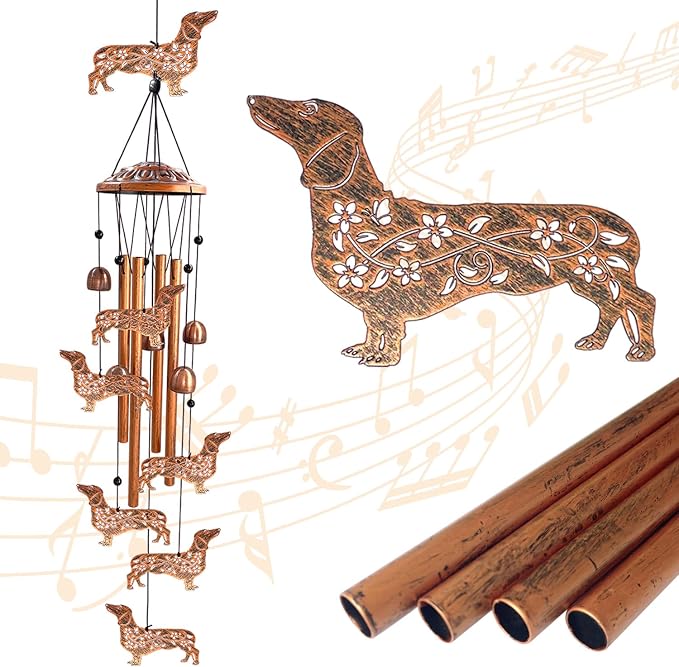 Dachshund Wind Chimes for Outside, Dachshund Gifts for Women/Men/Mom/Grandma/Wife/Friends Birthday Gifts Unique Memorial Metal Windchimes Outdoor/Indoor, Home, Porch, Patio, Yard, Garden Decor