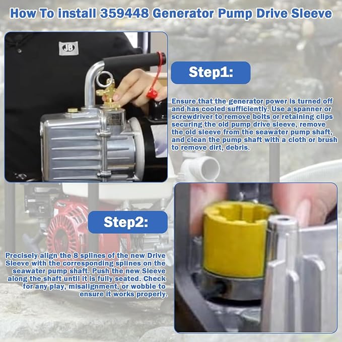 359448 Generator Pump Drive Sleeve 8 Splines Compatible with Kohler | Fits Models 4EF 4EFCD 5E 5ECD 6EF 6EFCD 7.3E 7.3ECD Seawater Pump Impeller Drive Sleeve-2Pack