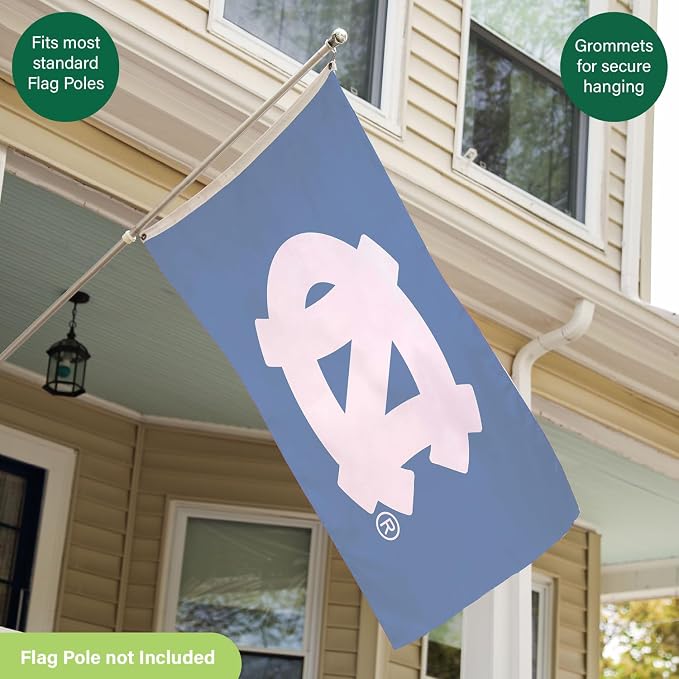 NCAA University of North Carolina Flag with Grommets, 3'x5' Outdoor College Flags & Banners for Garden Patio Indoor Wall Décor